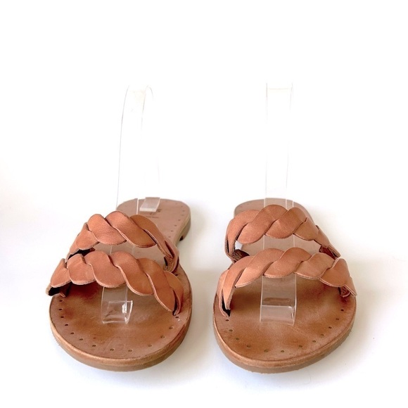 Frye Azalea Braid Slide Sandals Two Strap Open Toe Tan Light Rose Leather 7 - Picture 4 of 7